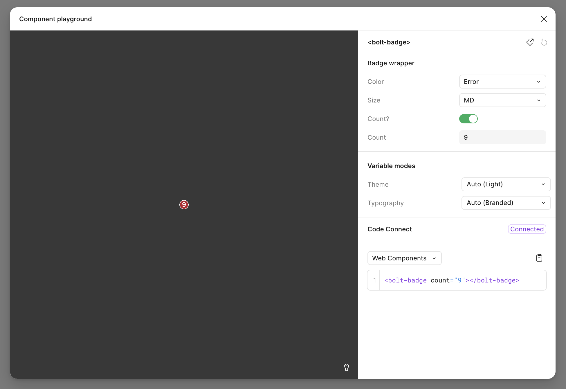 Thumbnail: Code Connect playground for badge component